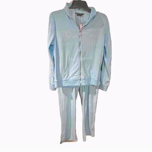 New Large Blue BCBG 2-Piece Tracksuit Jacket + Track Pants Set MSRP $140 Y2K